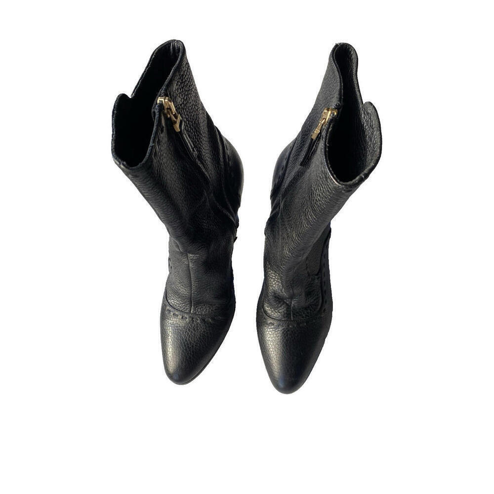 FENDI Black 37.5/7.5 Textured Leather Selleria Ankle Boots Architectural Heels - Picture 5 of 11